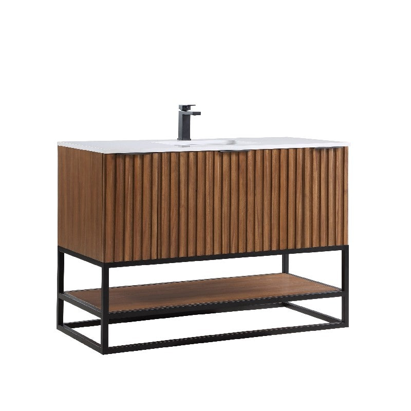 Terra 48" Bathroom Vanity, Walnut and Matte Black with White Quartz top