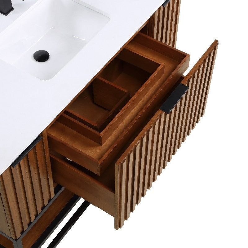 Terra 48" Bathroom Vanity, Walnut and Matte Black with White Quartz top