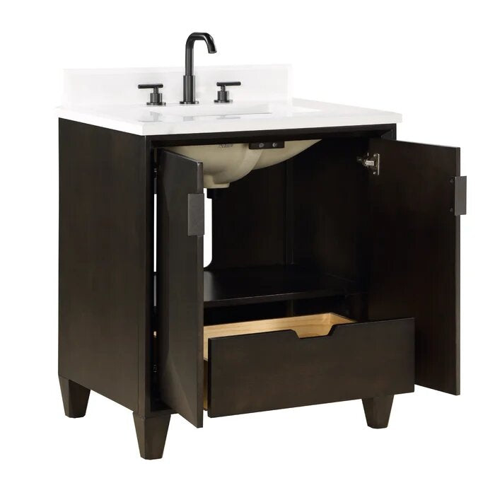 Zanzi 30" Bathroom Vanity, Graphite with White Granite