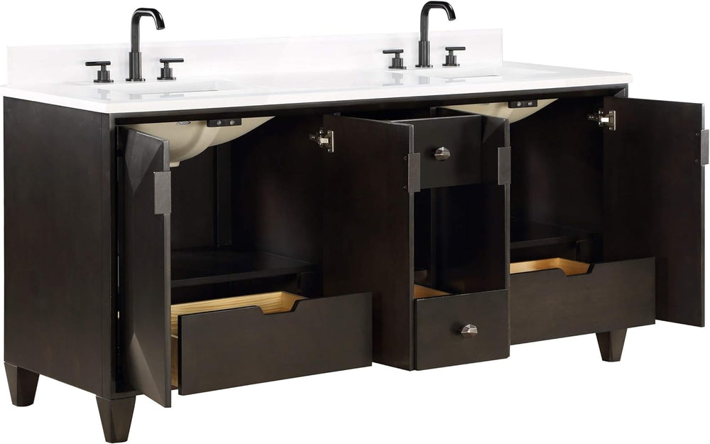 Zanzi 70" Bathroom Vanity, Graphite with White Granite