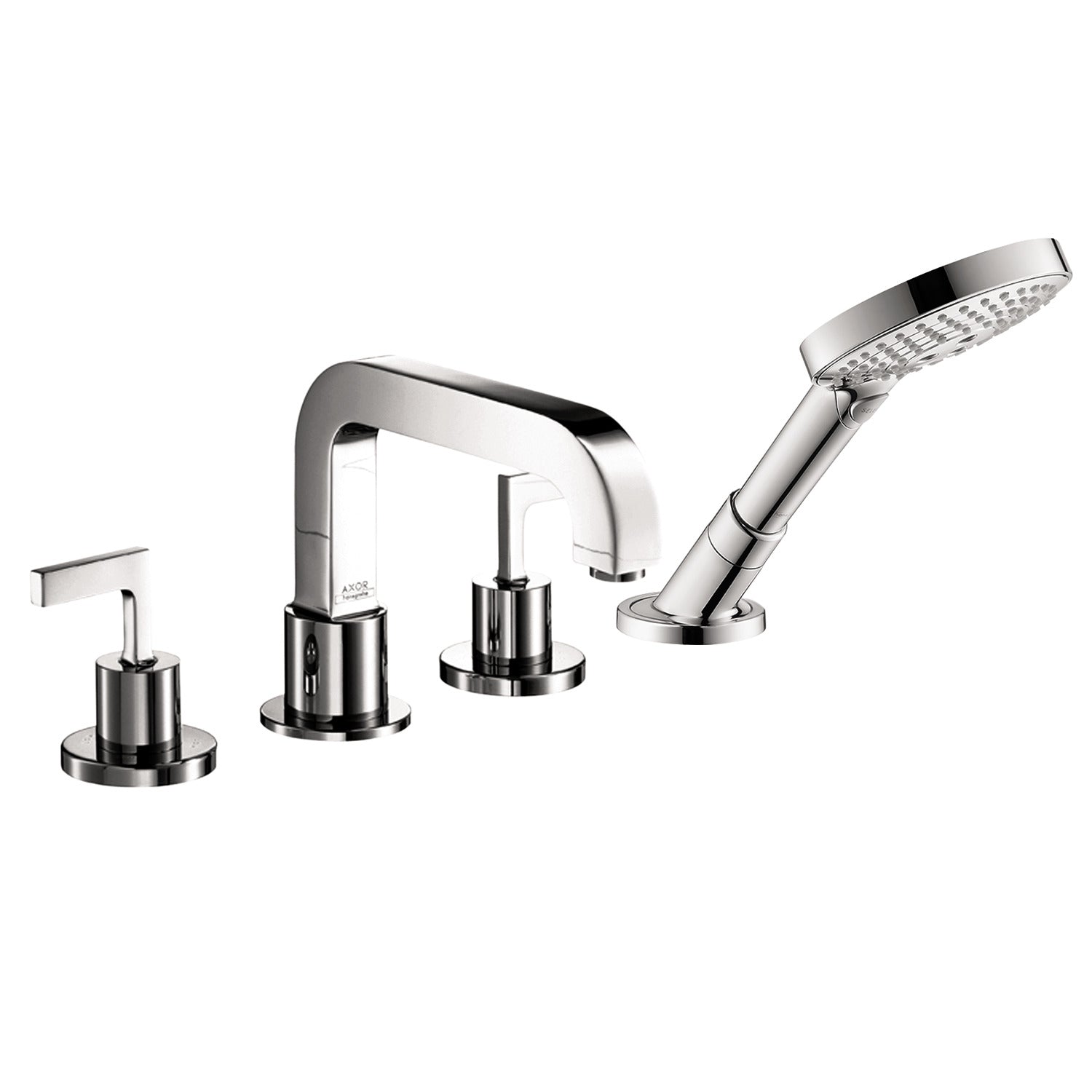 4-Hole Roman Tub Set Trim with Lever Handles and 1.75 GPM Handshower in Multiple Finishes