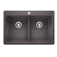 Blanco - 443204 - Liven SILGRANIT 33" 50/50 Double Bowl Dual Mount Kitchen Sink with Low Divide - Cinder