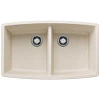 Blanco - 443086 - Performa SILGRANIT 33" 50/50 Double Bowl Undermount Kitchen Sink - Soft White