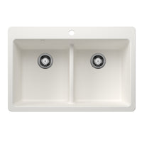 Blanco - 443205 - Liven SILGRANIT 33" 50/50 Double Bowl Dual Mount Kitchen Sink with Low Divide - White