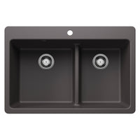 Blanco - 443212 - Liven SILGRANIT 33" 60/40 Double Bowl Dual Mount Kitchen Sink with Low Divide - Cinder