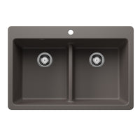 Blanco - 443208 - Liven SILGRANIT 33" 50/50 Double Bowl Dual Mount Kitchen Sink with Low Divide - Volcano Gray