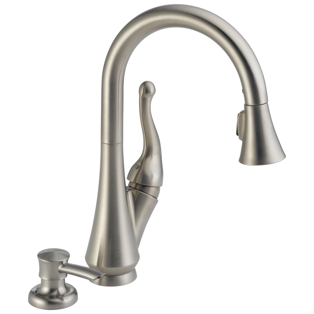 Delta - Single Handle Pull-Down Kitchen Faucet with Soap Dispenser - Stainless - 16968-SSSD-DST