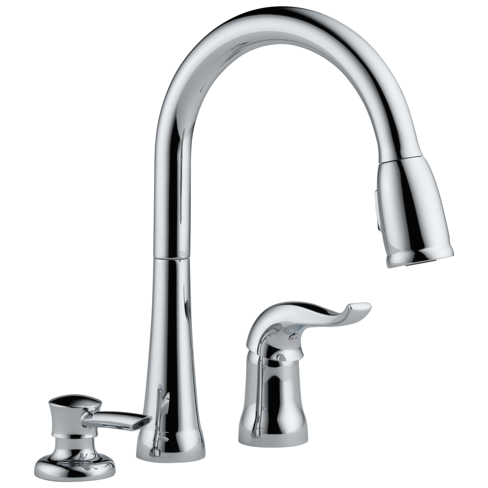 Delta - Single Handle Pull-Down Kitchen Faucet with Soap Dispenser - Chrome - 16970-SD-DST