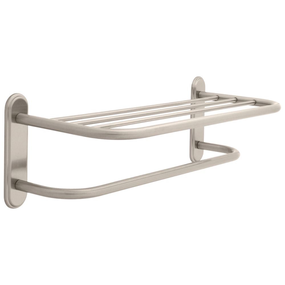 Delta - 24" Brass Towel Shelf with Brass Step Style Beveled Flanges and One Bar, Concealed Mounting - Satin Nickel - 43224-SN