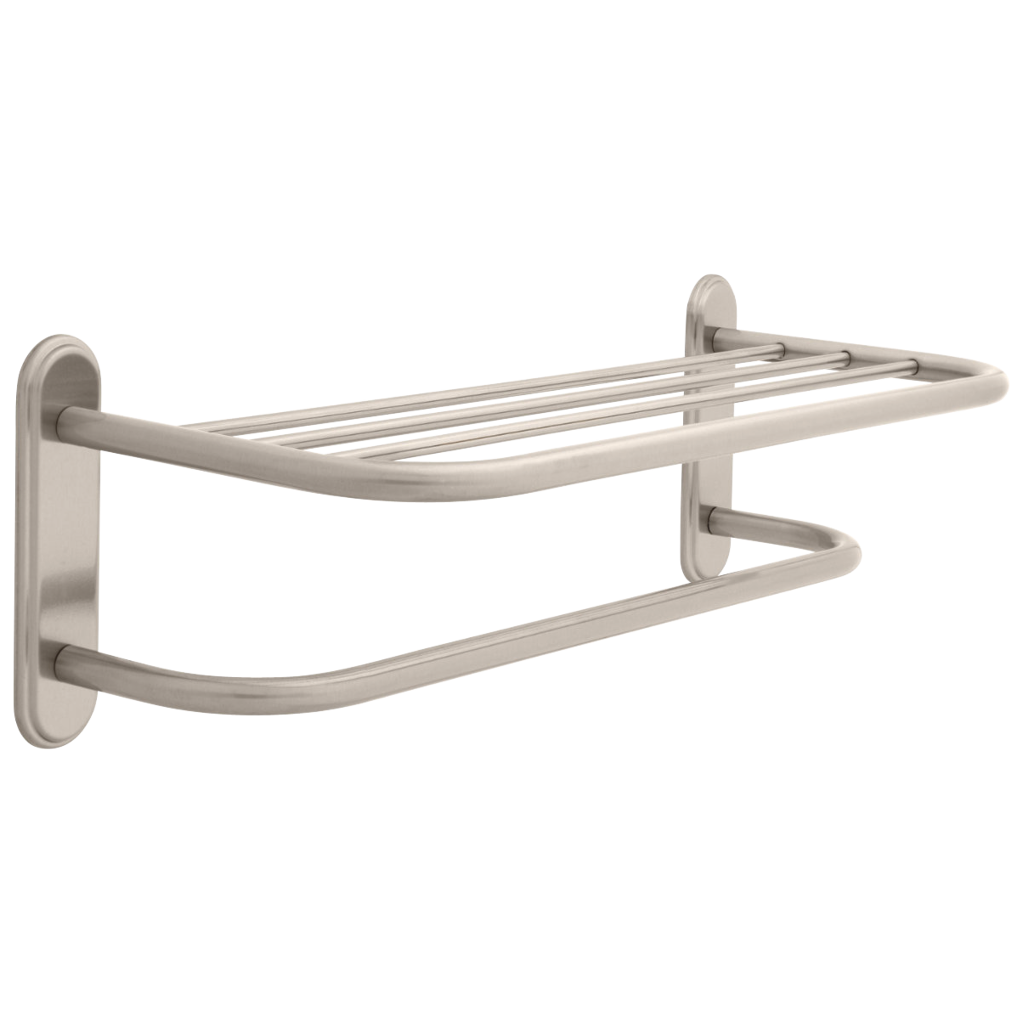 Delta - 24" Brass Towel Shelf with Brass Step Style Beveled Flanges and One Bar, Concealed Mounting - Satin Nickel - 43224-SN