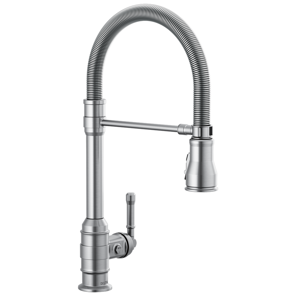 Delta - Single Handle Pull-Down Kitchen Faucet With Spring Spout - Arctic Stainless - 9690-AR-DST