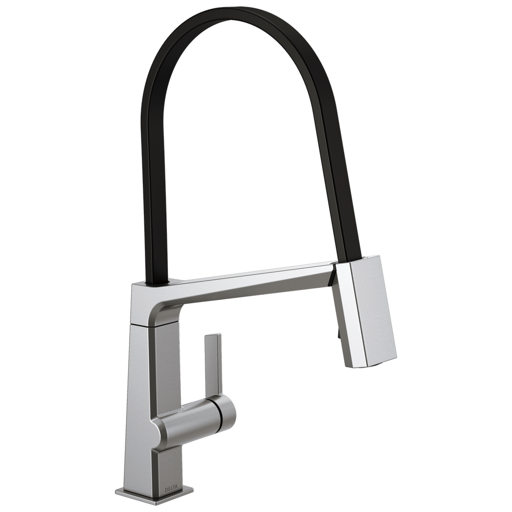 Delta - Single Handle Exposed Hose Kitchen Faucet - Arctic Stainless - 9693-AR-DST