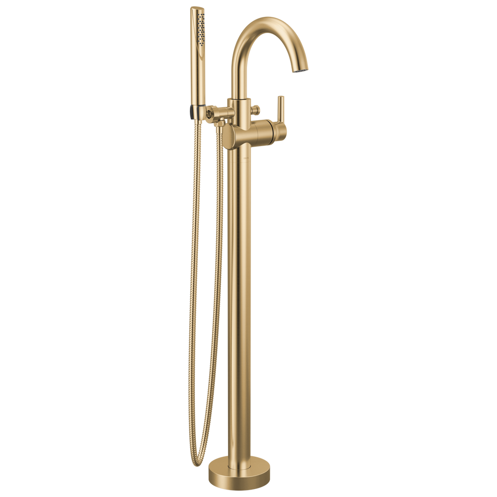 Delta - Single Handle Floor Mount Tub Filler Trim with Hand Shower - Champagne Bronze - T4759-CZFL