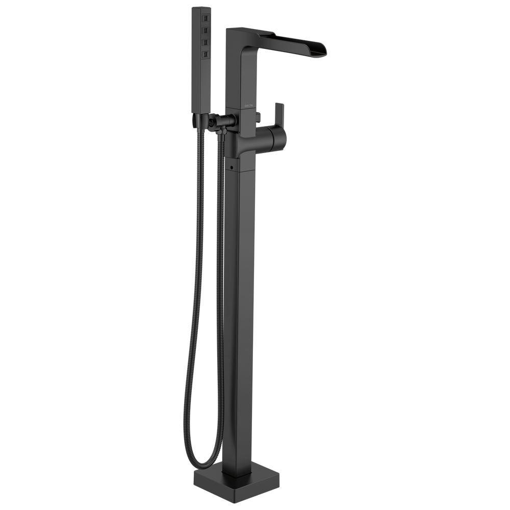 Delta - Single Handle Floor Mount Channel Spout Tub Filler Trim with Hand Shower - Matte Black - T4768-BLFL