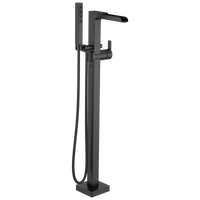 Delta - Single Handle Floor Mount Channel Spout Tub Filler Trim with Hand Shower - Matte Black - T4768-BLFL