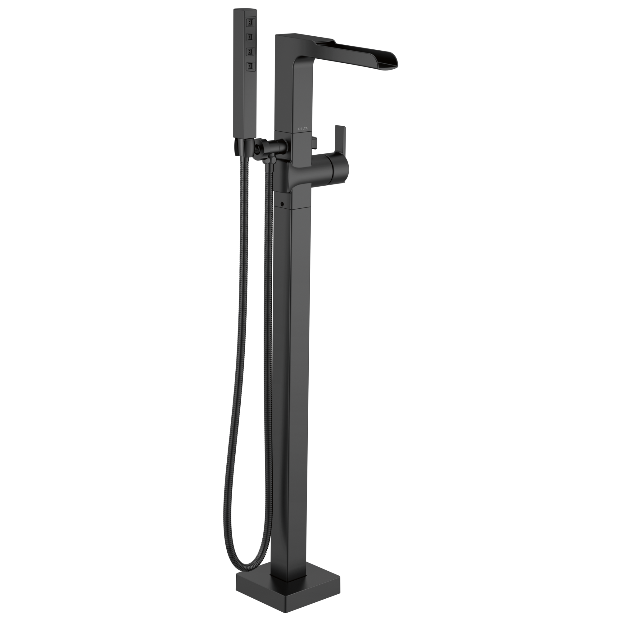 Delta - Single Handle Floor Mount Channel Spout Tub Filler Trim with Hand Shower - Matte Black - T4768-BLFL