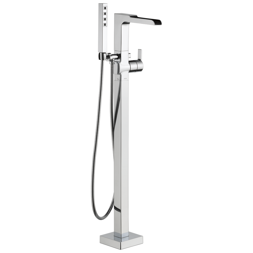 Delta - Single Handle Floor Mount Channel Spout Tub Filler Trim with Hand Shower - Chrome - T4768-FL