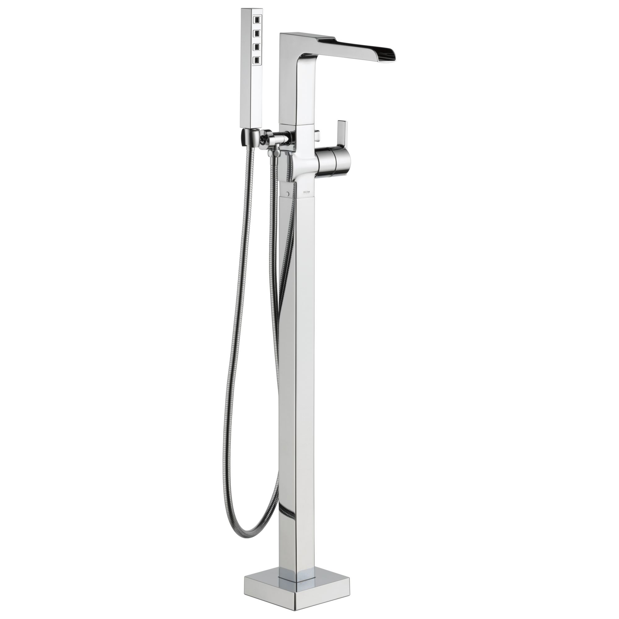 Delta - Single Handle Floor Mount Channel Spout Tub Filler Trim with Hand Shower - Chrome - T4768-FL