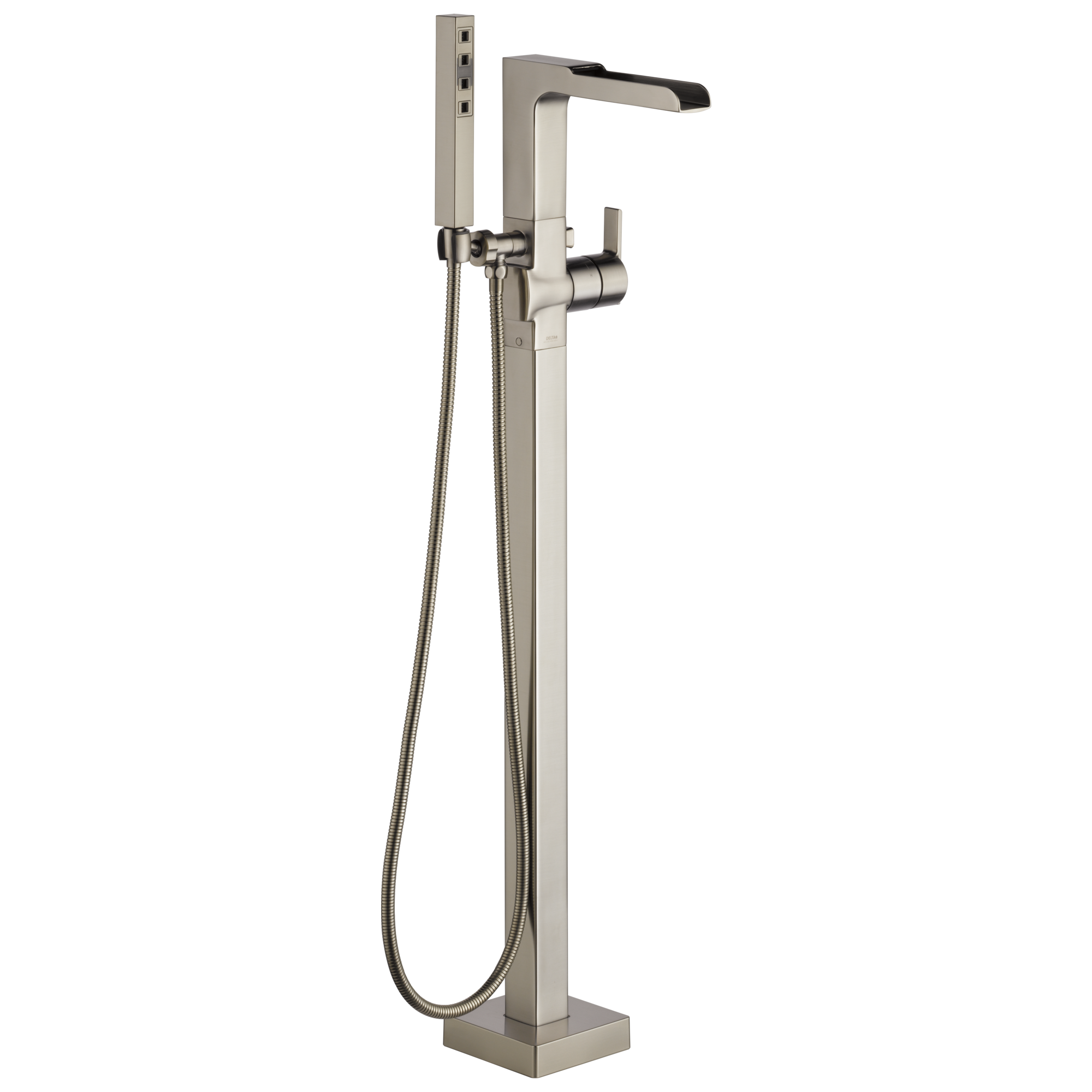 Delta - Single Handle Floor Mount Channel Spout Tub Filler Trim with Hand Shower - Stainless - T4768-SSFL