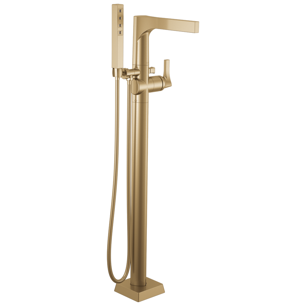 Delta - Single Handle Floor Mount Tub Filler Trim with Hand Shower - Champagne Bronze - T4774-CZFL