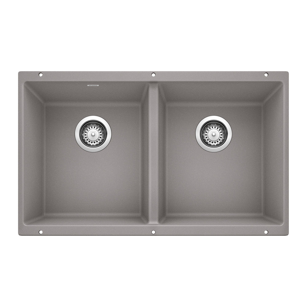 Blanco - 516319 - Precis SILGRANIT 29" 50/50 Double Bowl Undermount Kitchen Sink - Metallic Gray