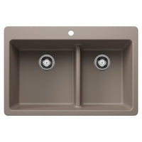 Blanco - 443214 - Liven SILGRANIT 33" 60/40 Double Bowl Dual Mount Kitchen Sink with Low Divide - Truffle