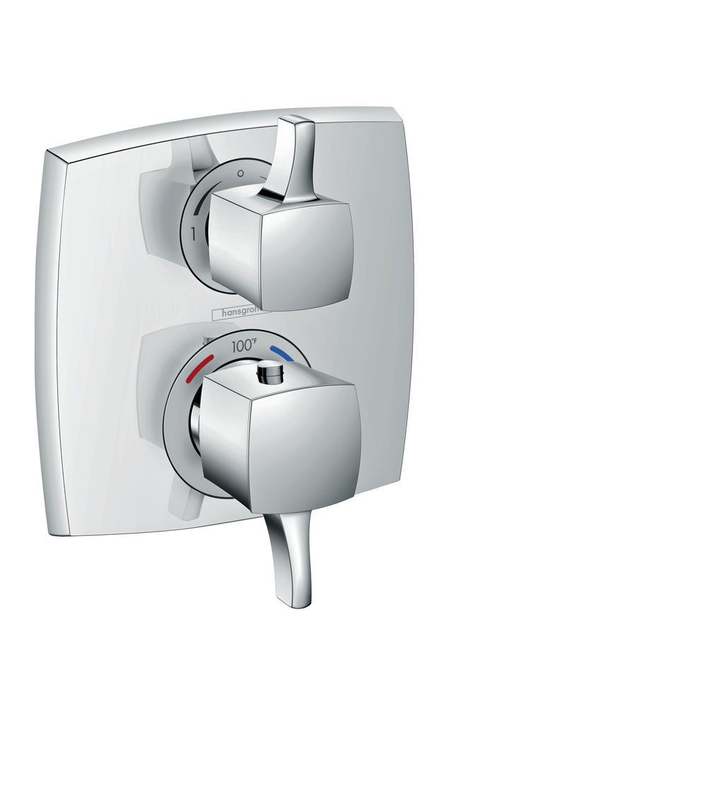 Thermostatic Trim with Volume Control and Diverter, Square in Multiple Finishes