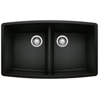 Blanco - 442937 - Performa SILGRANIT 33" 50/50 Double Bowl Undermount Kitchen Sink - Coal Black