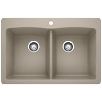 Blanco - 441285 - Diamond SILGRANIT 33" 50/50 Double Bowl Dual Mount Kitchen Sink - Truffle