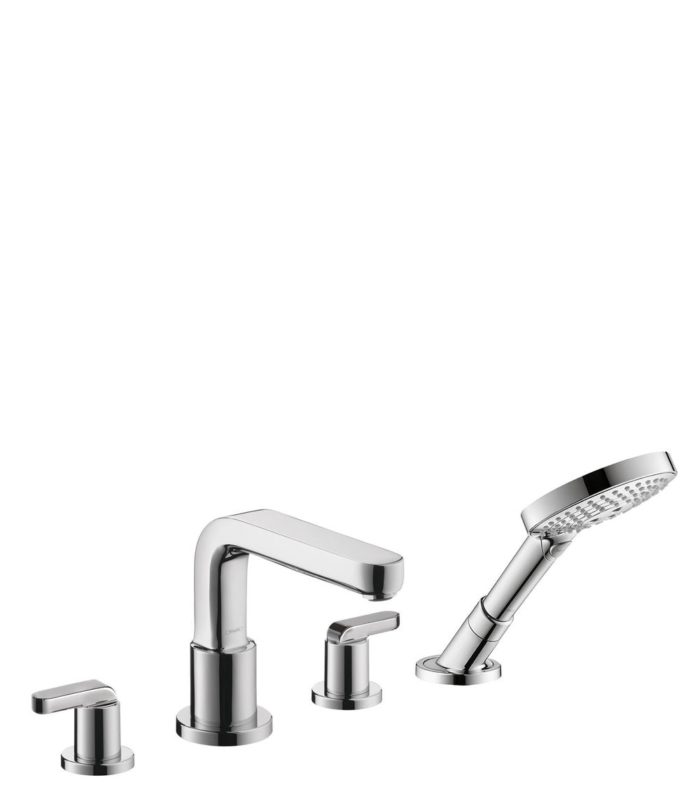 4-Hole Roman Tub Set Trim with Lever Handles and 1.75 GPM Handshower in Multiple Finishes