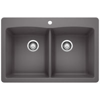 Blanco - 441466 - Diamond SILGRANIT 33" 50/50 Double Bowl Dual Mount Kitchen Sink - Cinder