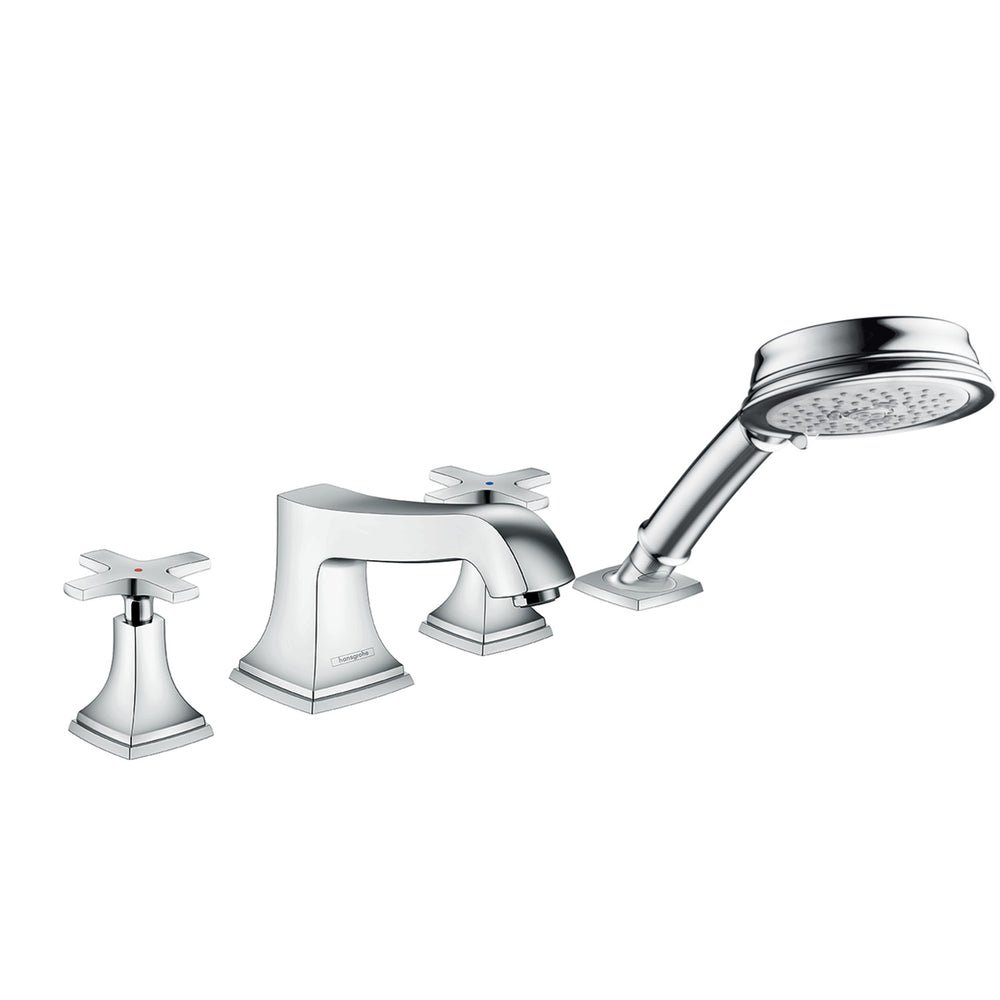 4-Hole Roman Tub Set Trim with Cross Handles and 1.8 GPM Handshower in Multiple Finishes