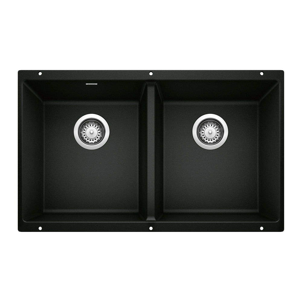 Blanco - 442927 - Precis SILGRANIT 29" 50/50 Double Bowl Undermount Kitchen Sink - Coal Black