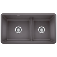 Blanco - 442521 - Precis SILGRANIT 33" 60/40 Reversible Double Bowl Undermount Kitchen Sink with Low Divide - Cinder