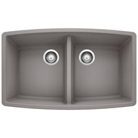 Blanco - 440072 - Performa SILGRANIT 33" 50/50 Double Bowl Undermount Kitchen Sink - Metallic Gray