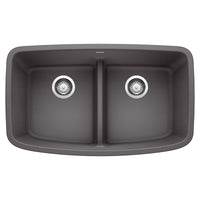 Blanco - 442196 - Valea SILGRANIT 32" 50/50 Double Bowl Undermount Kitchen Sink with Low Divide - Cinder