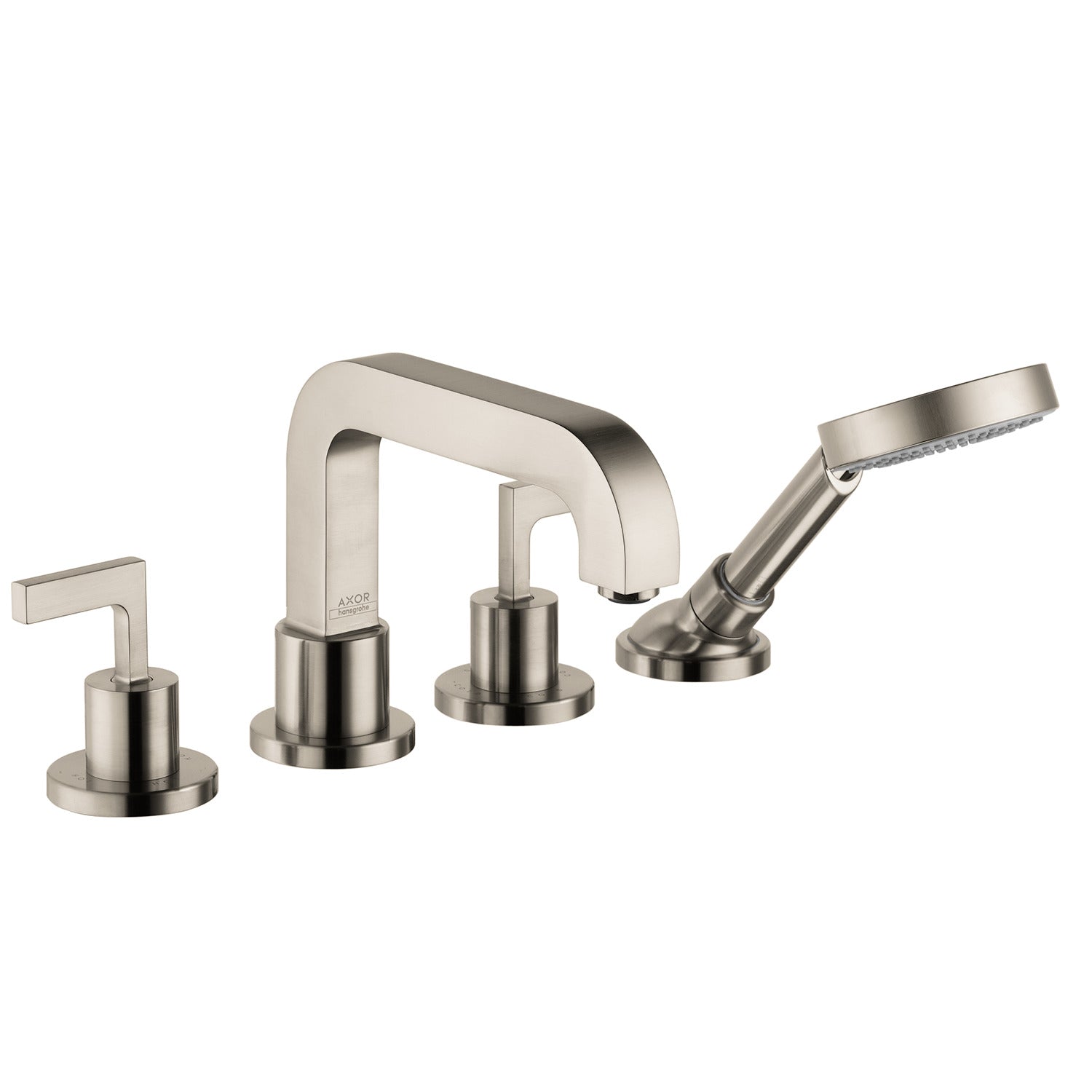 4-Hole Roman Tub Set Trim with Lever Handles and 1.75 GPM Handshower in Multiple Finishes