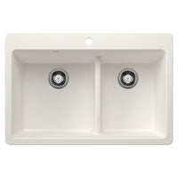 Blanco - 443213 - Liven SILGRANIT 33" 60/40 Double Bowl Dual Mount Kitchen Sink with Low Divide - White