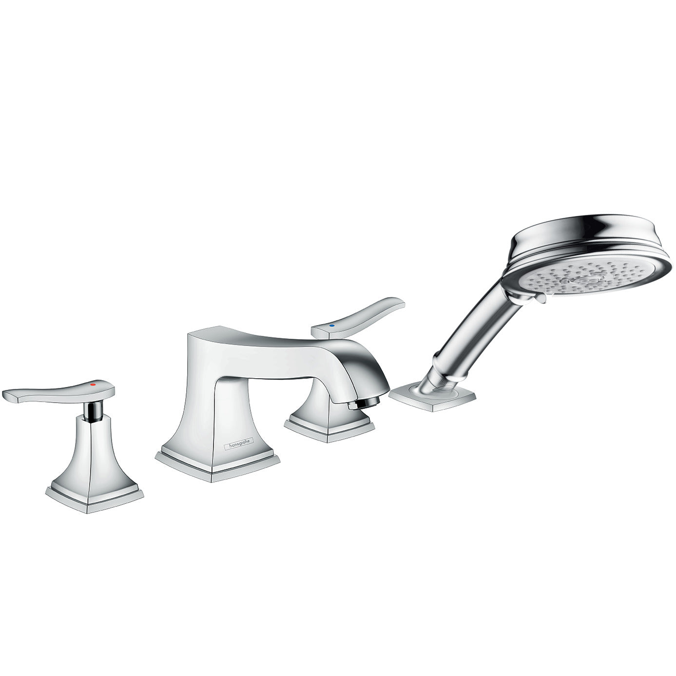 4-Hole Roman Tub Set Trim with Lever Handles and 1.8 GPM Handshower in Multiple Finishes