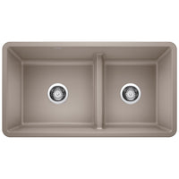 Blanco - 442522 - Precis SILGRANIT 33" 60/40 Reversible Double Bowl Undermount Kitchen Sink with Low Divide - Truffle