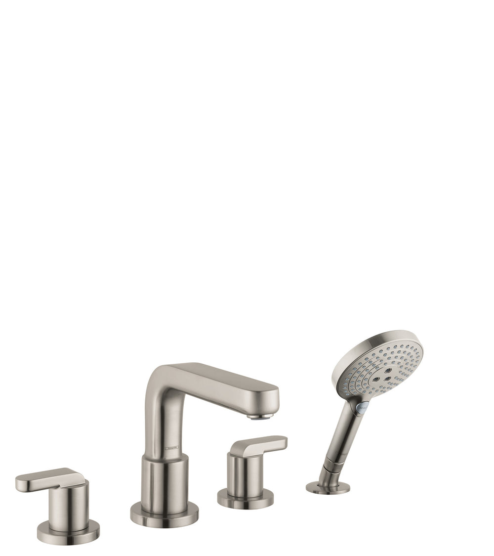 4-Hole Roman Tub Set Trim with Lever Handles and 1.75 GPM Handshower in Multiple Finishes