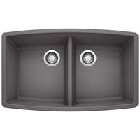 Blanco - 441473 - Performa SILGRANIT 33" 50/50 Double Bowl Undermount Kitchen Sink - Cinder