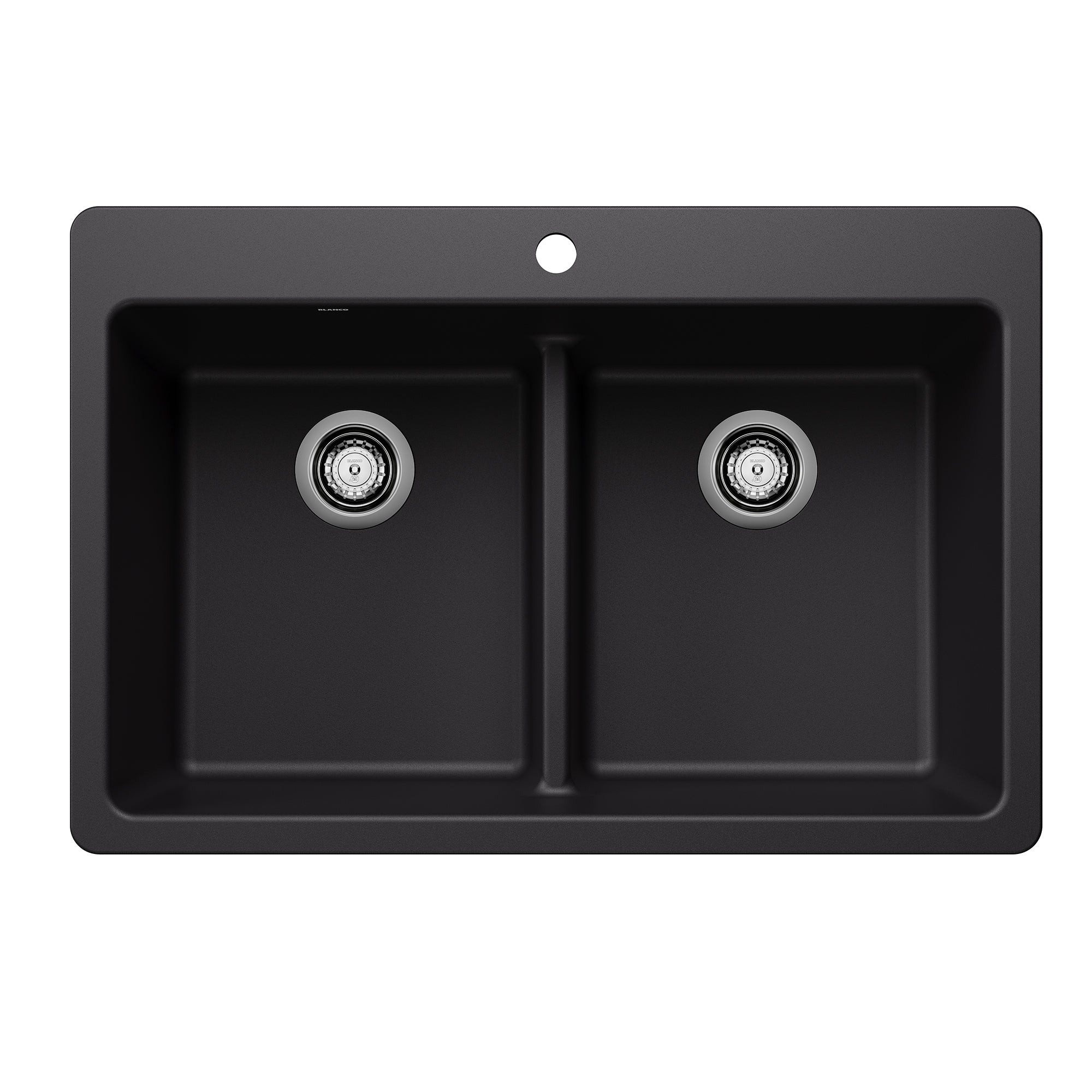 Blanco - 443202 - Liven SILGRANIT 33" 50/50 Double Bowl Dual Mount Kitchen Sink with Low Divide - Coal Black