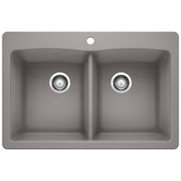 Blanco - 440219 - Diamond SILGRANIT 33" 50/50 Double Bowl Dual Mount Kitchen Sink - Metallic Gray