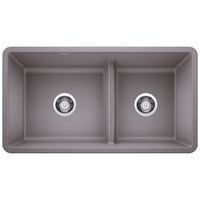 Blanco - 442527 - Precis SILGRANIT 33" 60/40 Reversible Double Bowl Undermount Kitchen Sink with Low Divide - Metallic Gray