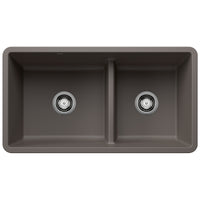 Blanco - 443117 - Precis SILGRANIT 33" 60/40 Reversible Double Bowl Undermount Kitchen Sink with Low Divide - Volcano Gray