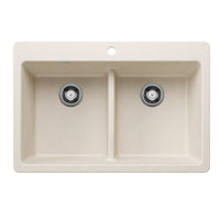 Blanco - 443209 - Liven SILGRANIT 33" 50/50 Double Bowl Dual Mount Kitchen Sink with Low Divide - Soft White