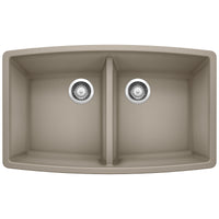 Blanco - 441290 - Performa SILGRANIT 33" 50/50 Double Bowl Undermount Kitchen Sink - Truffle