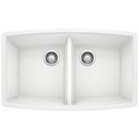 Blanco - 440071 - Performa SILGRANIT 33" 50/50 Double Bowl Undermount Kitchen Sink - White